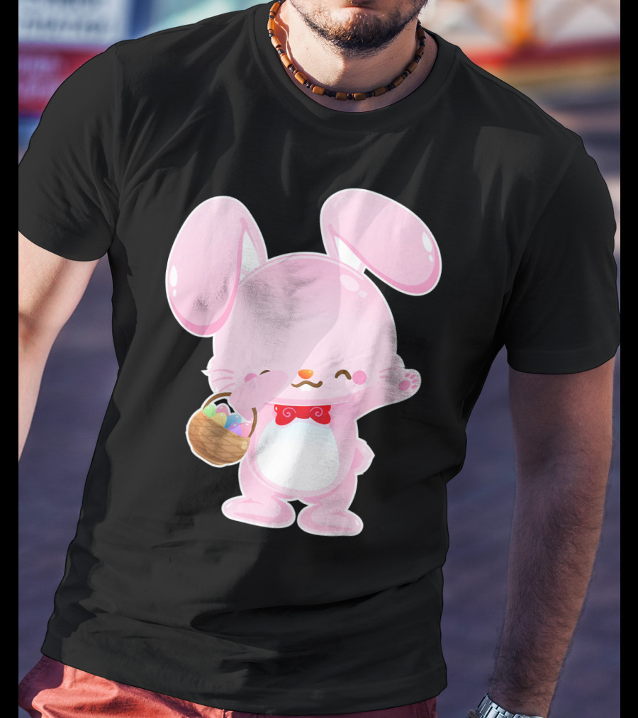 Dabbing Pink Easter Bunny With Egg Basket T-Shirt