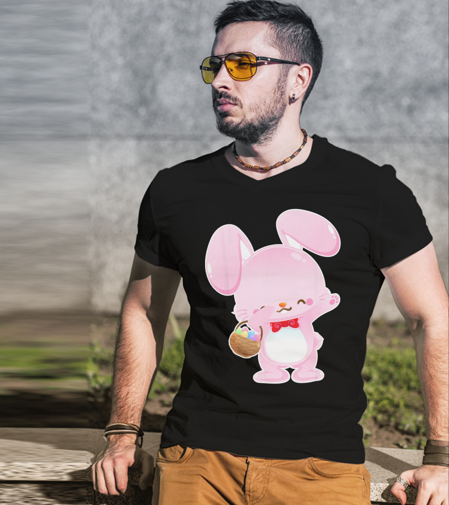 Dabbing Pink Easter Bunny With Egg Basket T-Shirt