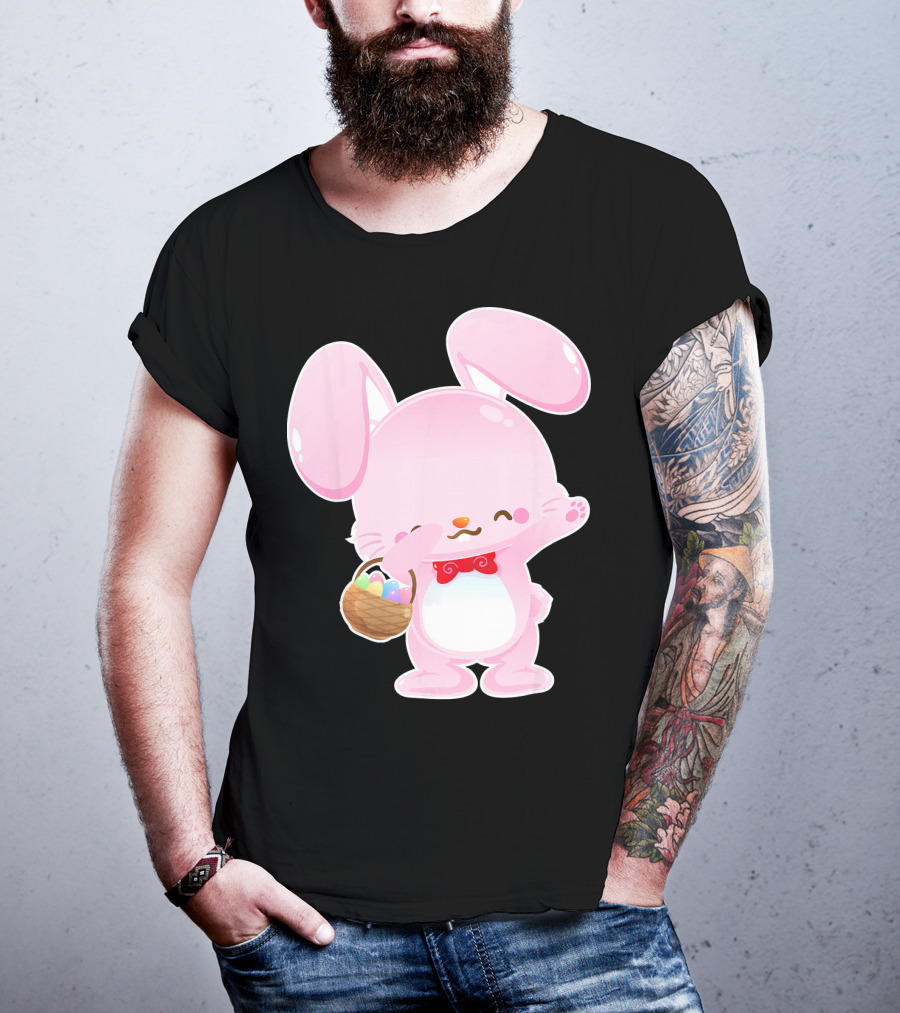 Dabbing Pink Easter Bunny With Egg Basket T-Shirt