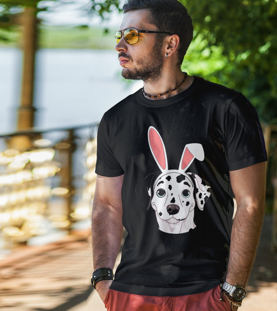 Dalmatian With Bunny Ears For Happy Easter T-Shirt