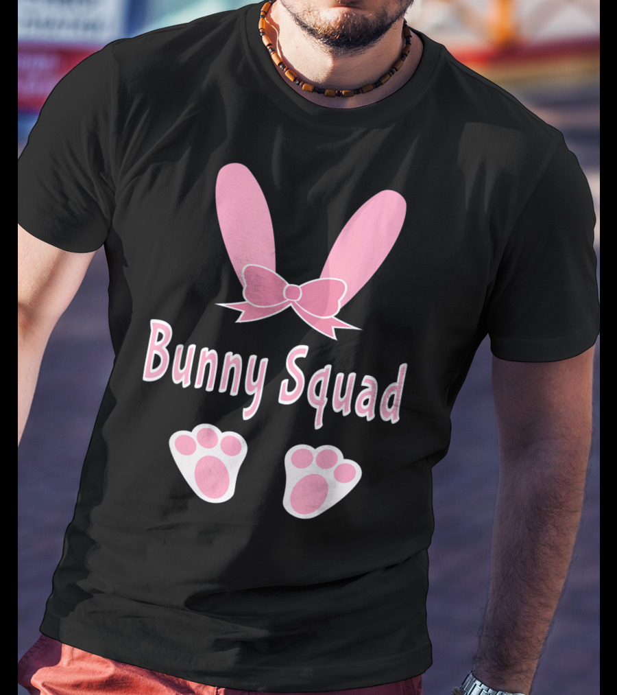 Bunny Squad Cute Bunny Rabbit Ear Bow Paw Prints T-Shirt