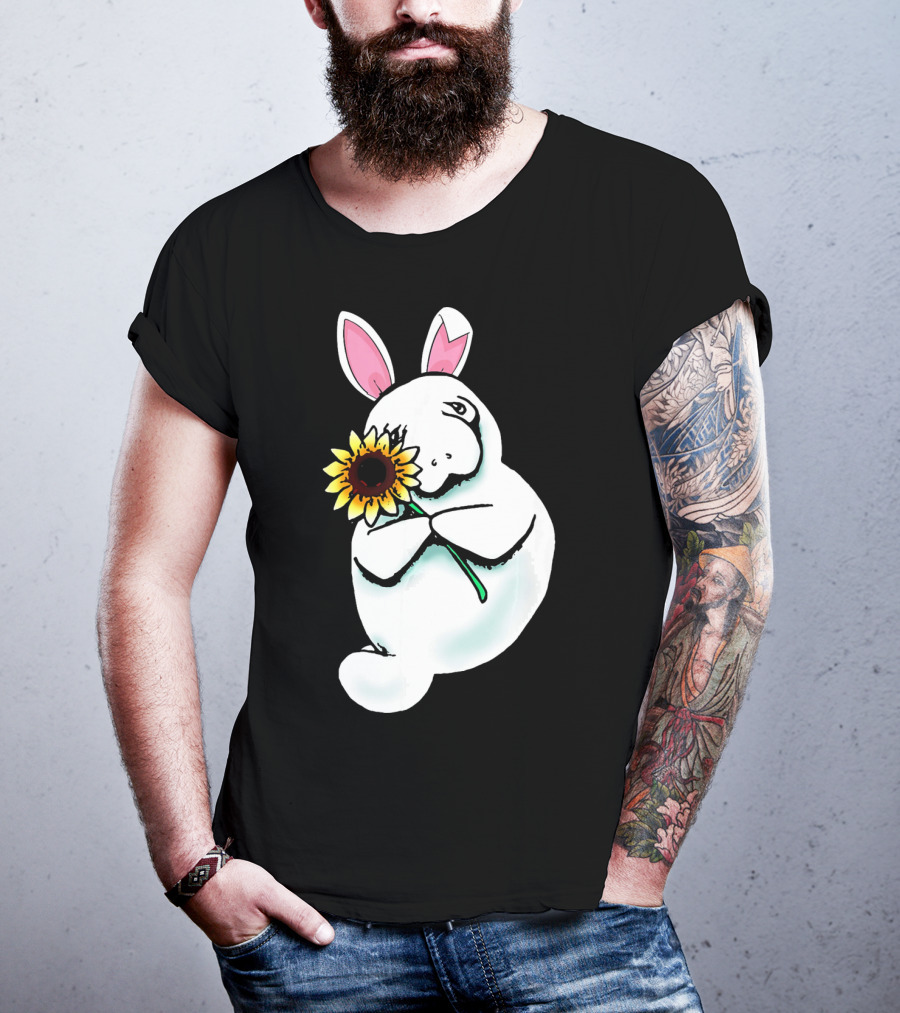 Sunflower Hugging Manatee Bunny T-Shirt