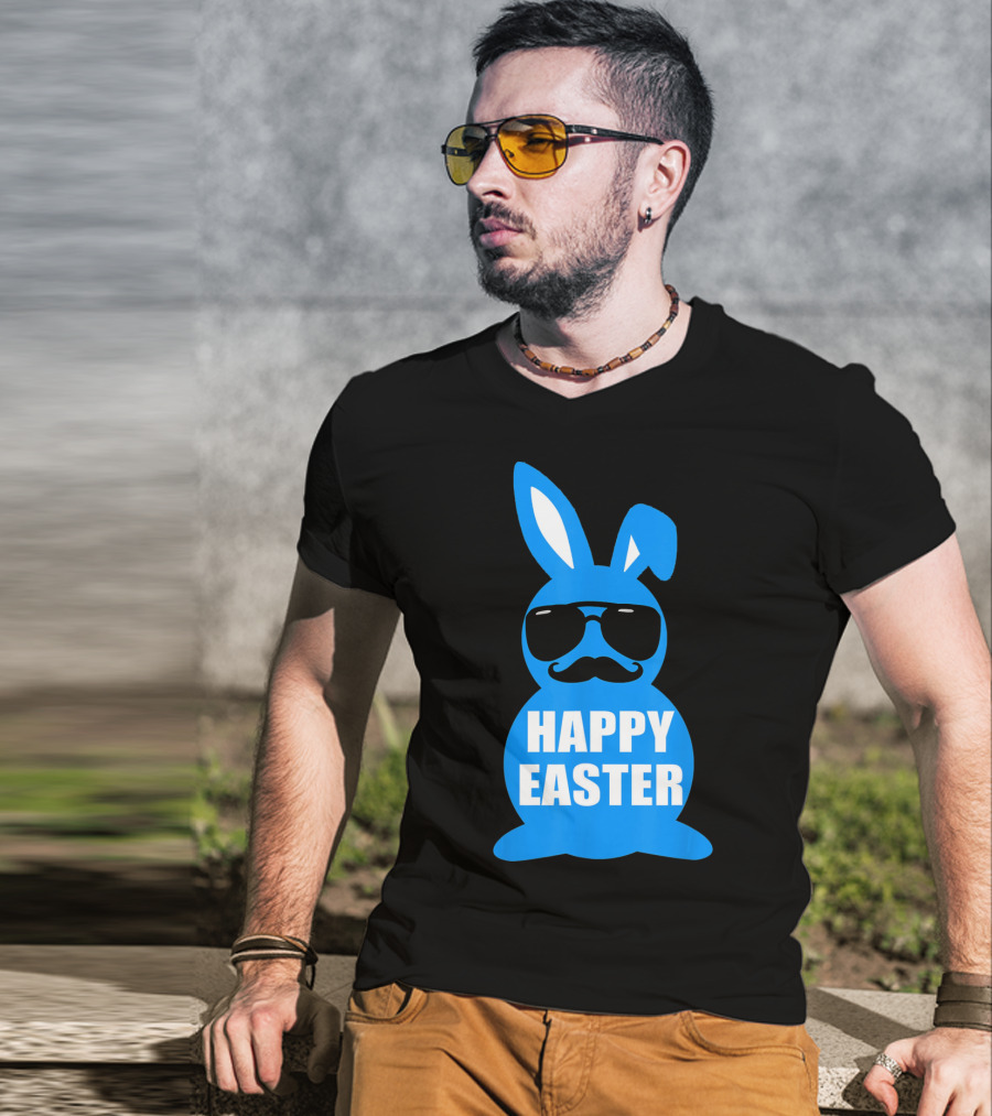 Happy Easter Bunny With Sunglasses And Mustache T-Shirt
