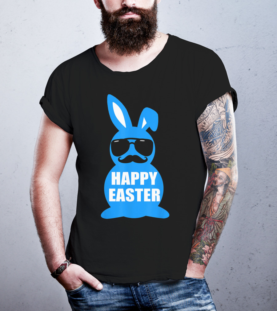 Happy Easter Bunny With Sunglasses And Mustache T-Shirt