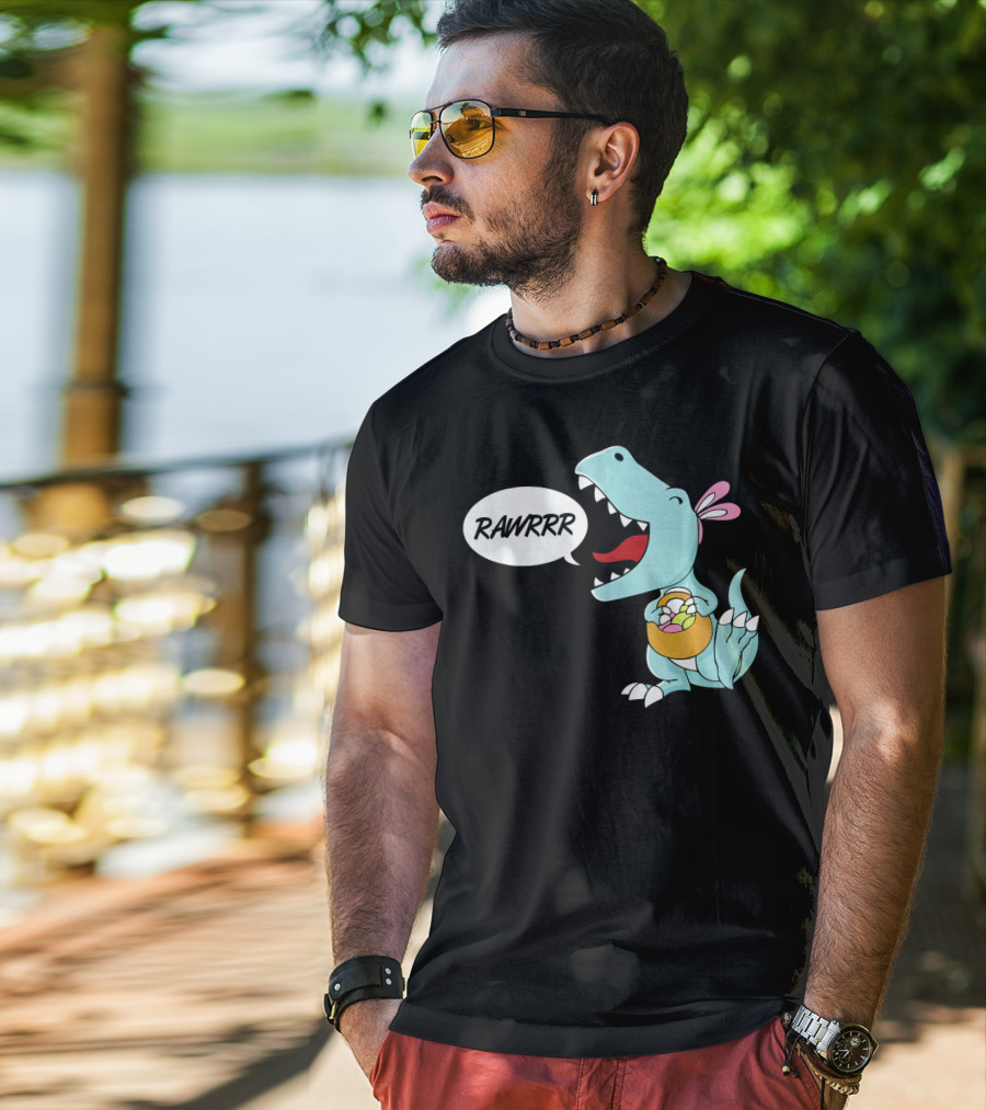 Rawrrr Bunnysaurus Rex Easter Dinosaur With Basket T-Shirt