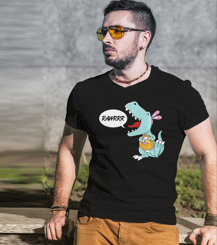 Rawrrr Bunnysaurus Rex Easter Dinosaur With Basket T-Shirt