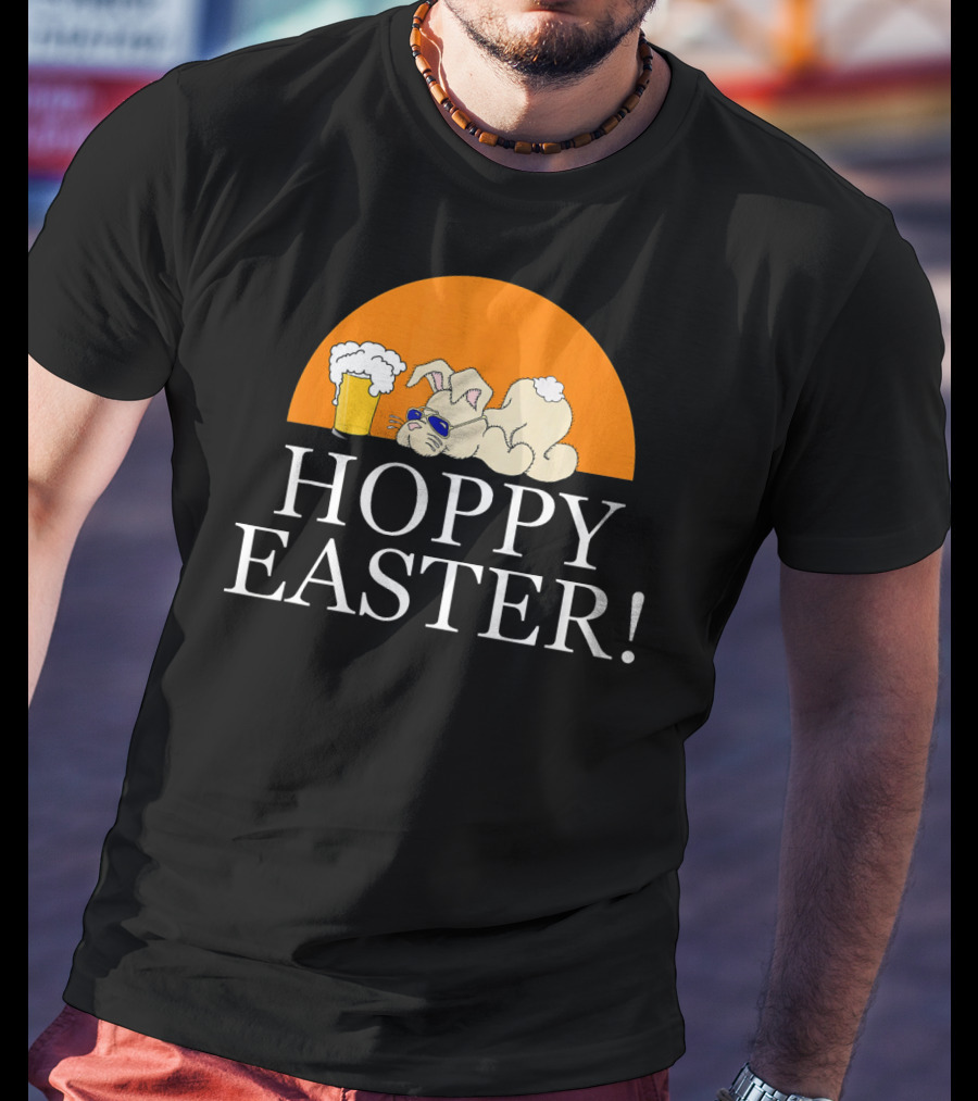 Bunny Lovers Hoppy Easter With Beer And Relaxing Rabbit T-Shirt