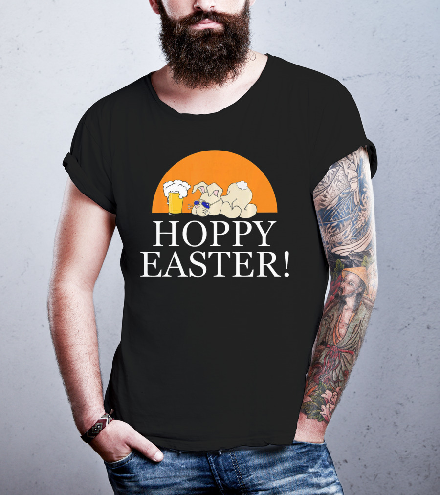 Bunny Lovers Hoppy Easter With Beer And Relaxing Rabbit T-Shirt