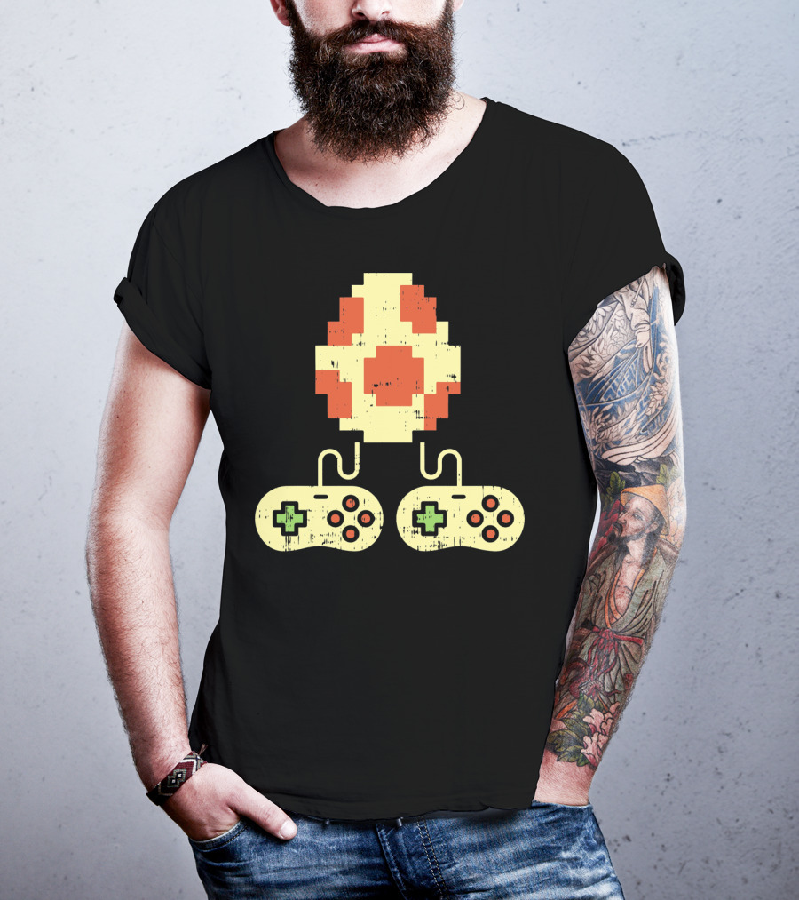 Easter Egg Pixel Art With Retro Game Controllers Gamer Gaming T-Shirt