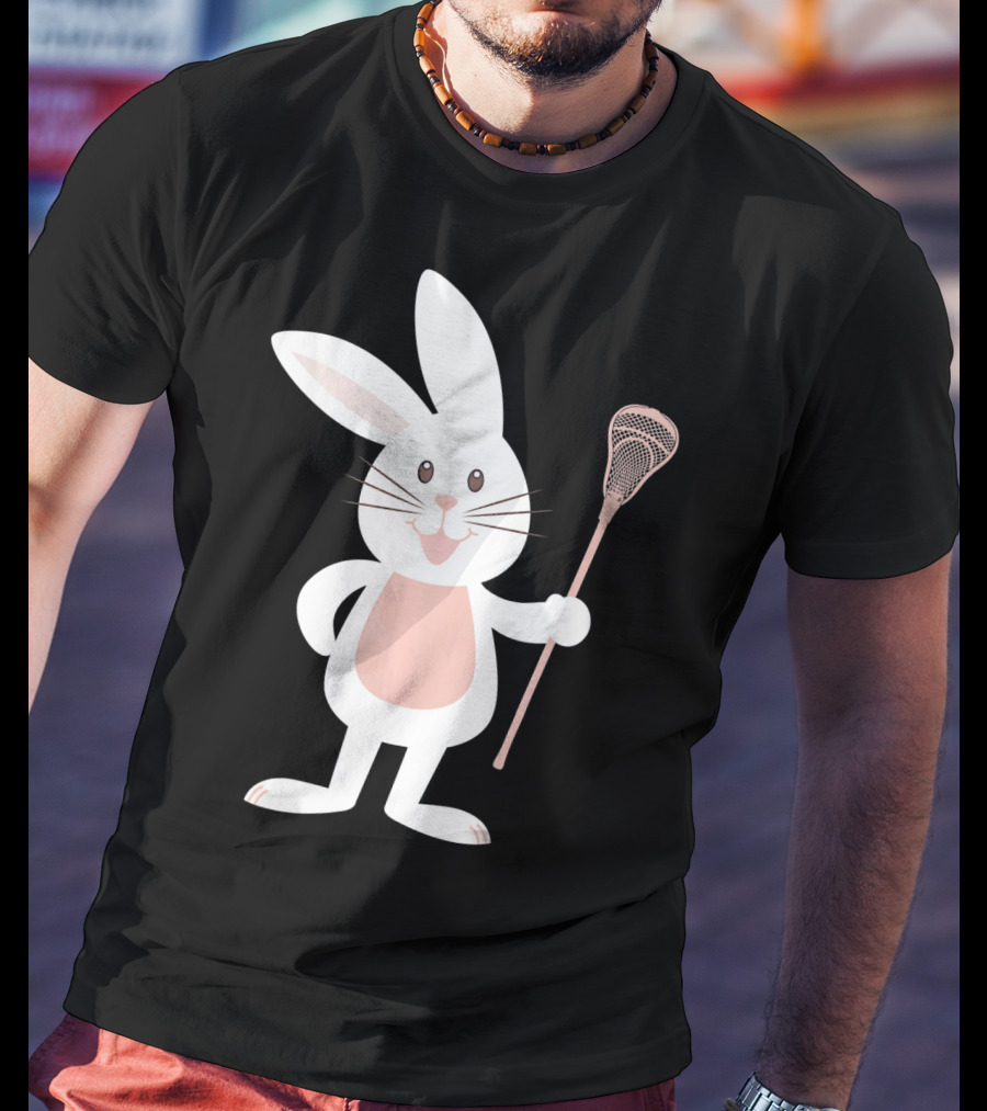 Cute Lacrosse Easter Bunny Holding Stick T-Shirt