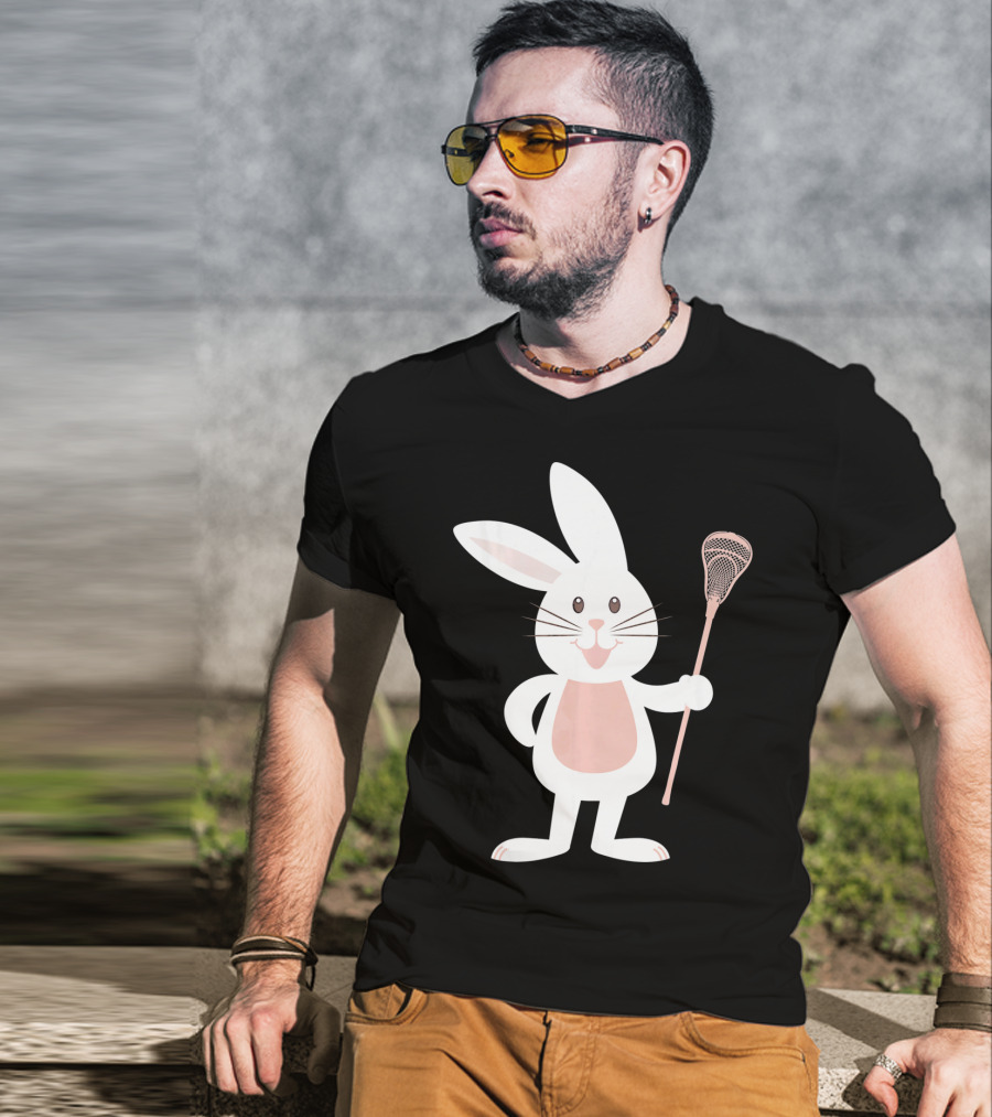 Cute Lacrosse Easter Bunny Holding Stick T-Shirt