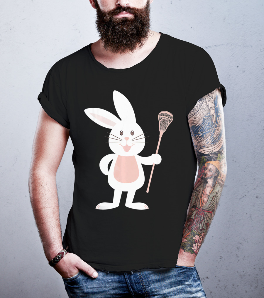 Cute Lacrosse Easter Bunny Holding Stick T-Shirt