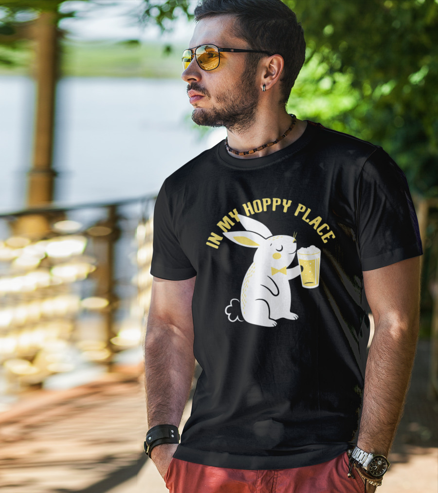 In My Hoppy Place Cute Bunny Drinking Beer T-Shirt