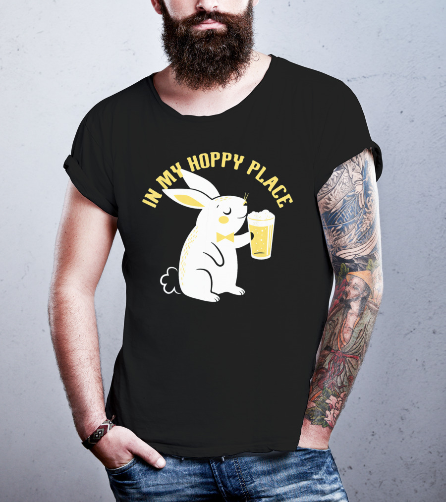 In My Hoppy Place Cute Bunny Drinking Beer T-Shirt