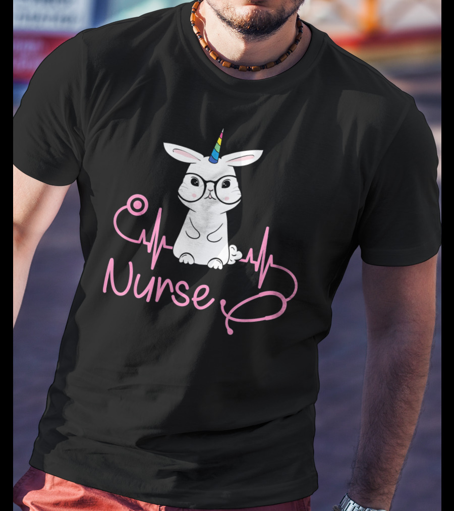 Nurse Unicorn Bunny Stethoscope Heartbeat T-Shirt