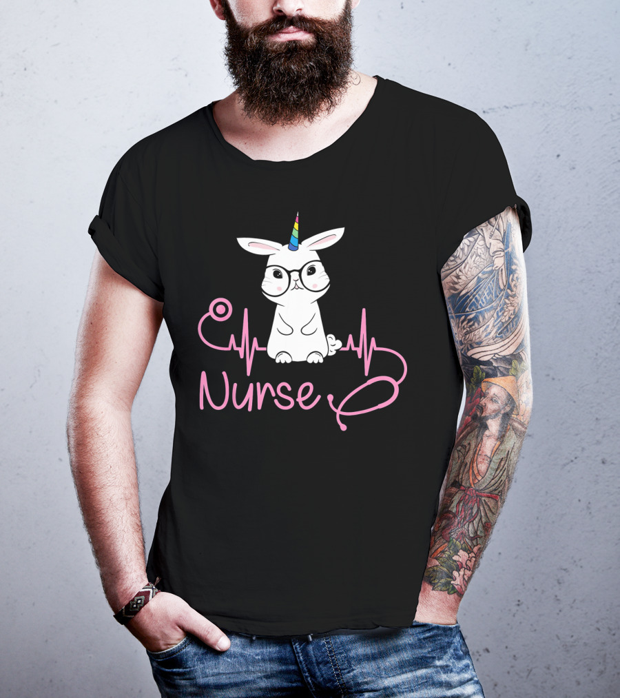 Nurse Unicorn Bunny Stethoscope Heartbeat T-Shirt