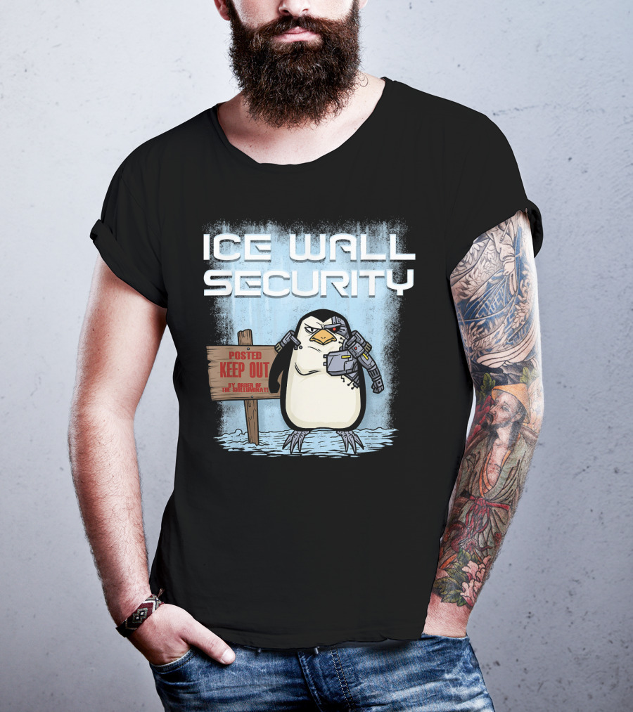 Cyborg Penguin Ice Wall Security Posted Keep Out Sign T-Shirt