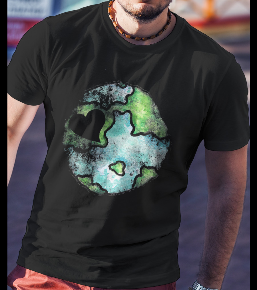 Earth Day Love Heart Vintage Artistic Planet T-Shirt
