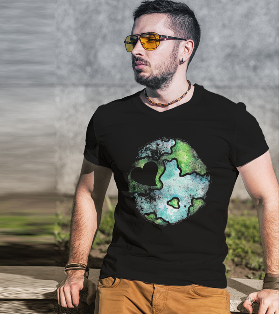 Earth Day Love Heart Vintage Artistic Planet T-Shirt