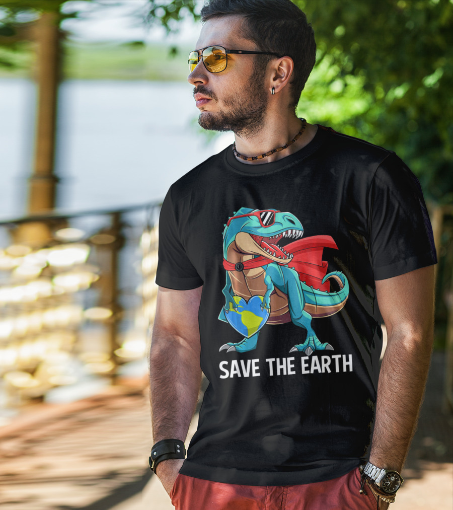 Save The Earth Dinosaur Kids Boys Earth Day T-Shirt