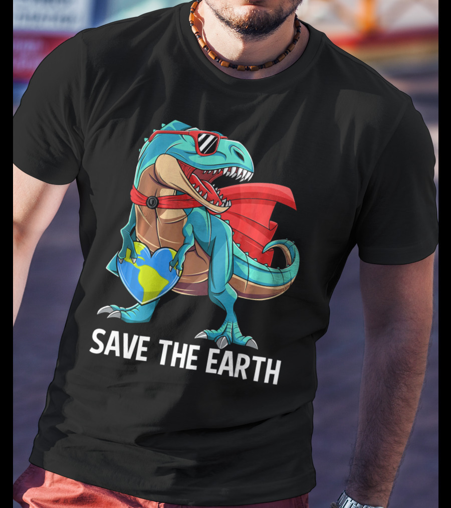 Save The Earth Dinosaur Kids Boys Earth Day T-Shirt