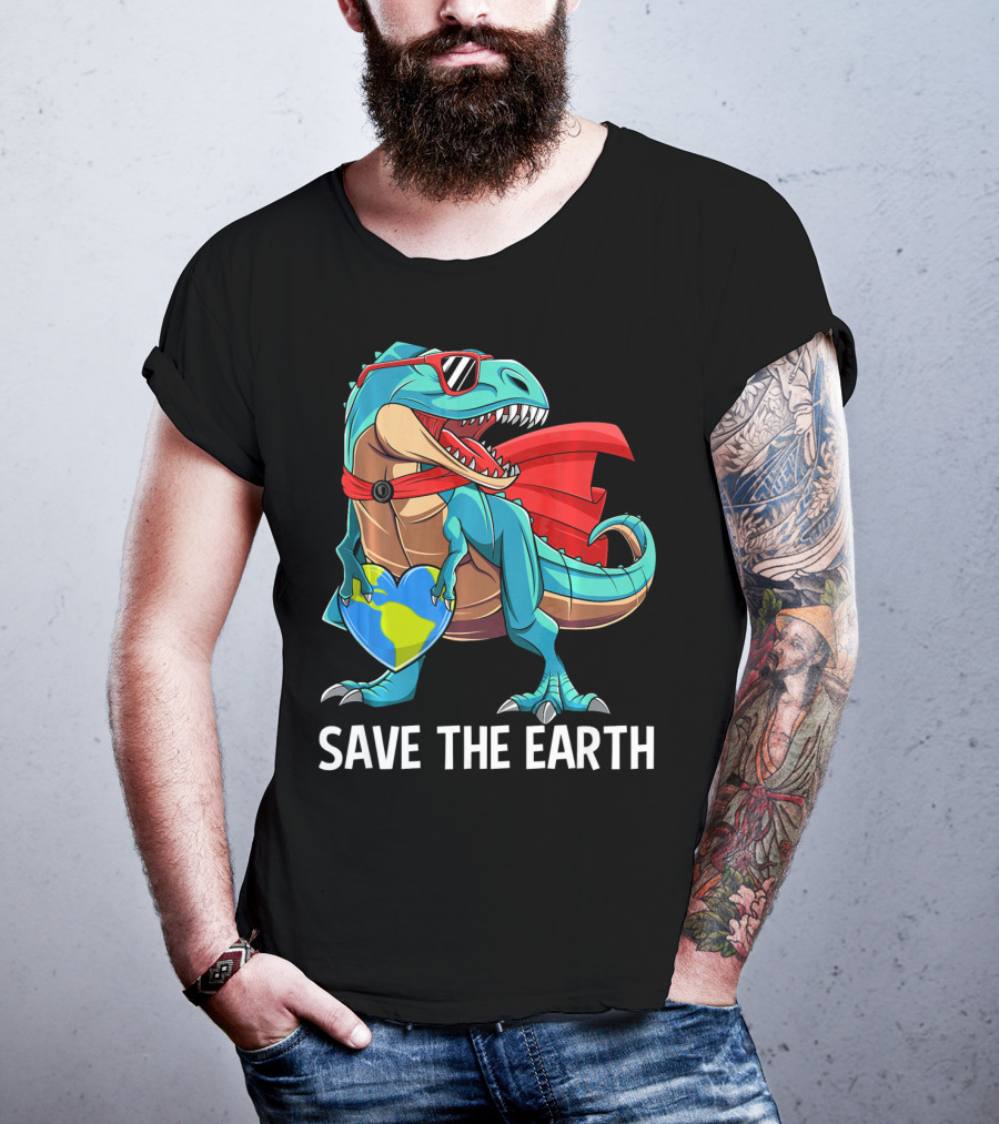 Save The Earth Dinosaur Kids Boys Earth Day T-Shirt