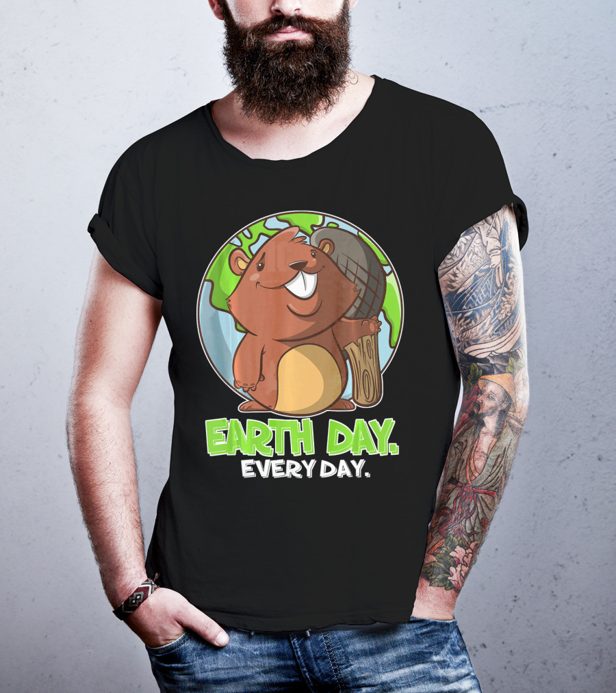 Earth Day Every Day Cute Beaver And Planet T-Shirt