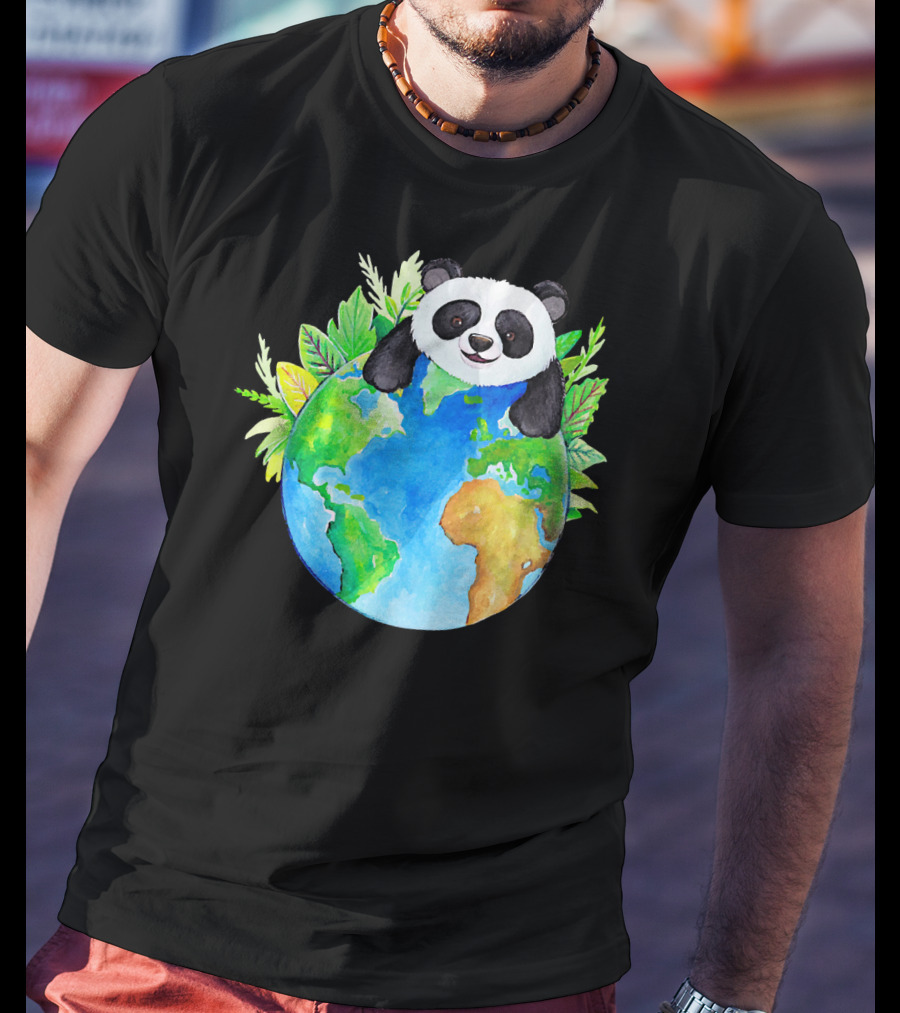 Cute Earth Panda Bear With Green Foliage T-Shirt