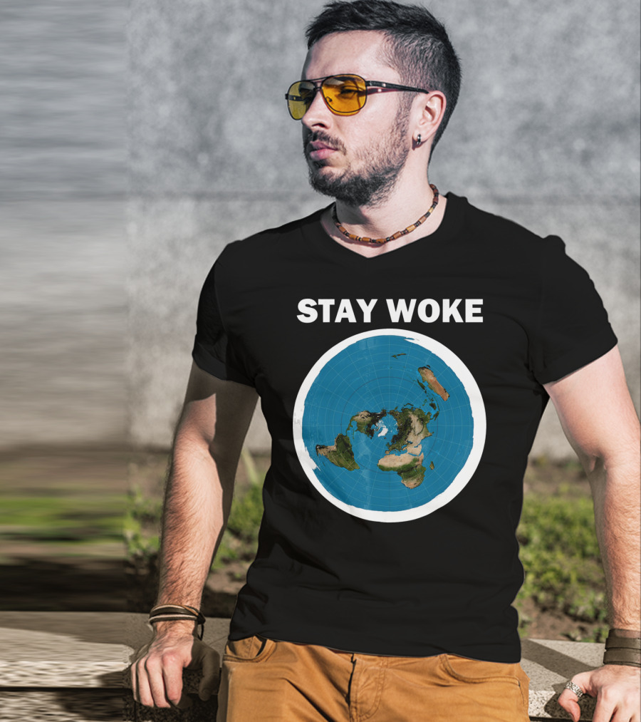 Stay Woke Flat Earth Map Representation T-Shirt
