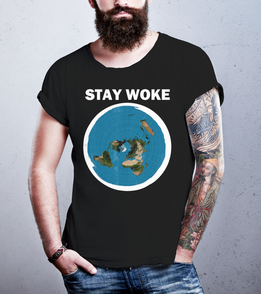 Stay Woke Flat Earth Map Representation T-Shirt