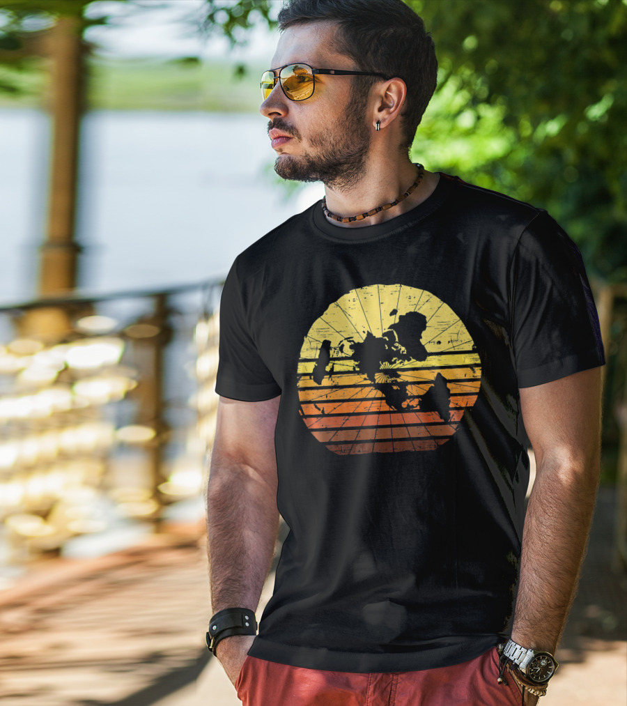 Flat Earth Map Vintage Retro Distressed Stripes T-Shirt