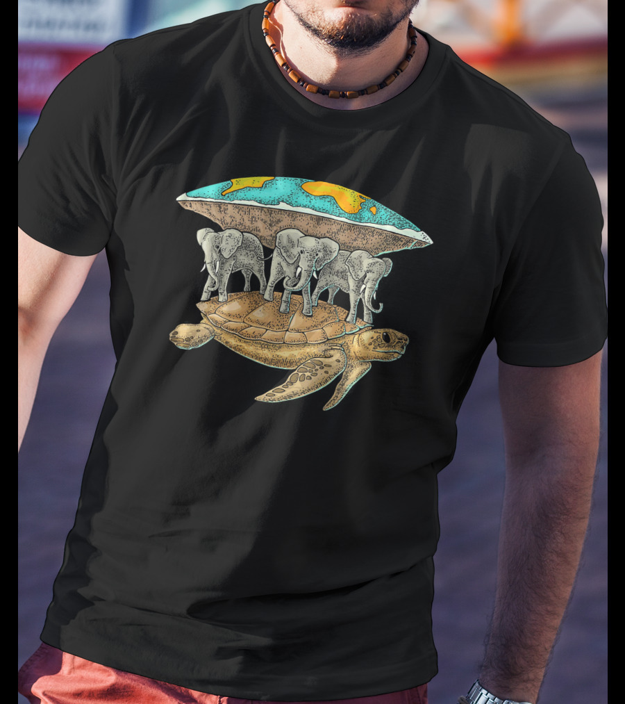 Flat Earth Elephants On World Turtle T-Shirt