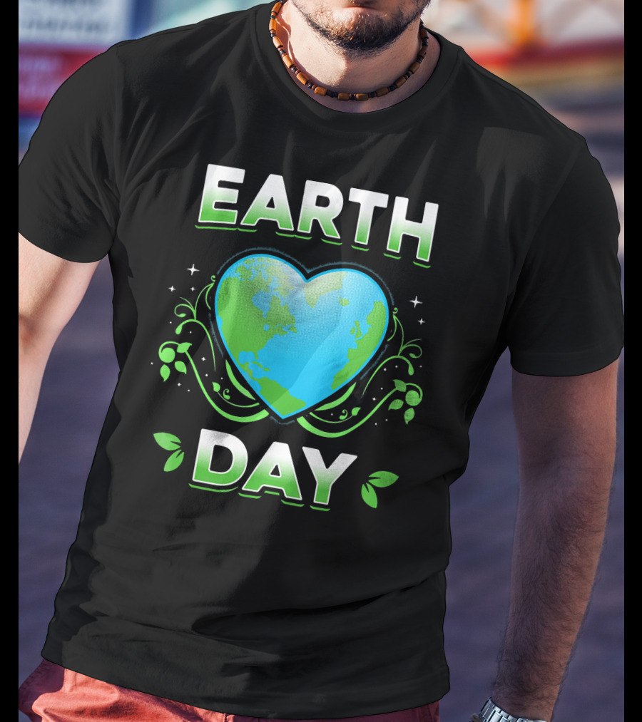 Earth Day Heart With Green Leaves And Swirls T-Shirt