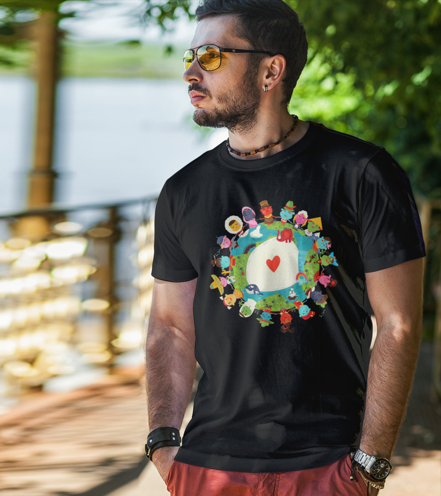 Kids United In Love For The Planet Earth With Heart And Diverse Children T-Shirt