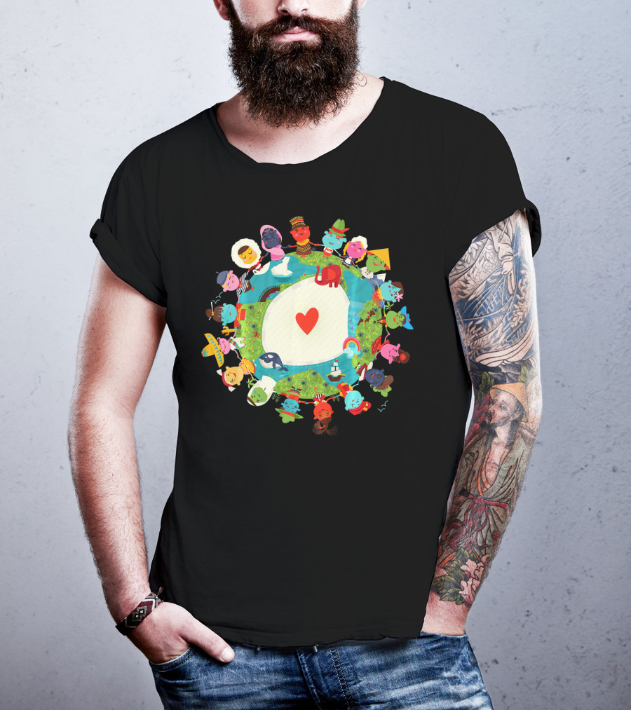 Kids United In Love For The Planet Earth With Heart And Diverse Children T-Shirt