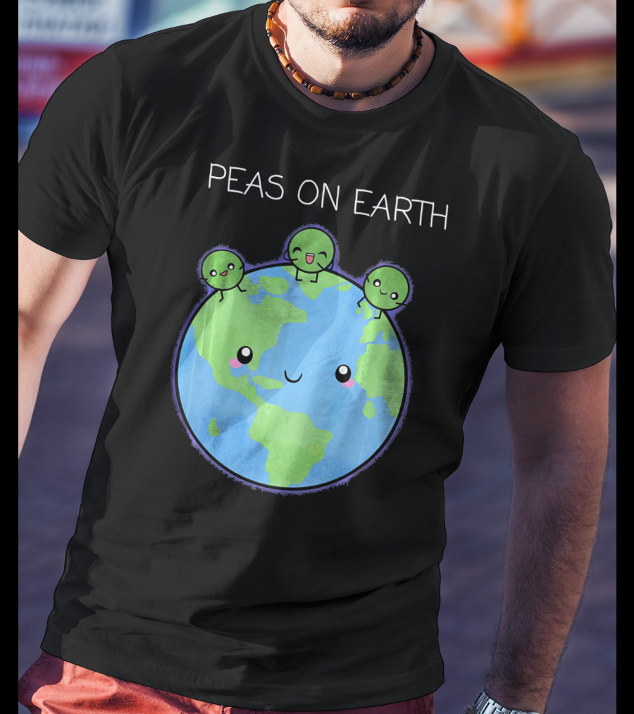 Peas On Earth Cute Cartoon Planet With Happy Faces T-Shirt