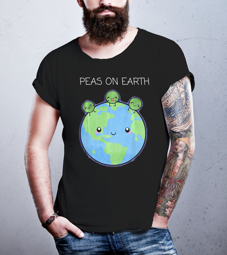 Peas On Earth Cute Cartoon Planet With Happy Faces T-Shirt