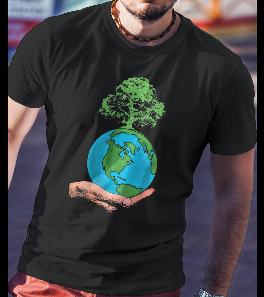 Earth Day Protect Green Environment Tree On Globe In Hand T-Shirt