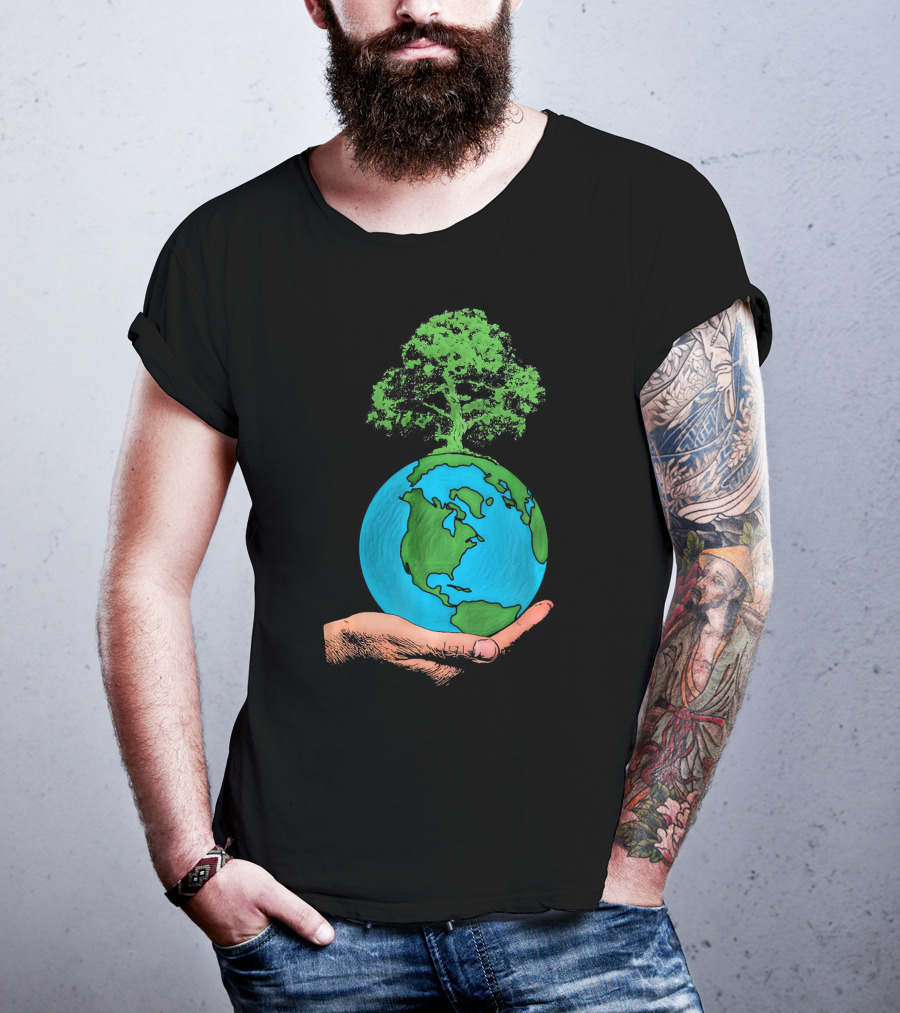 Earth Day Protect Green Environment Tree On Globe In Hand T-Shirt