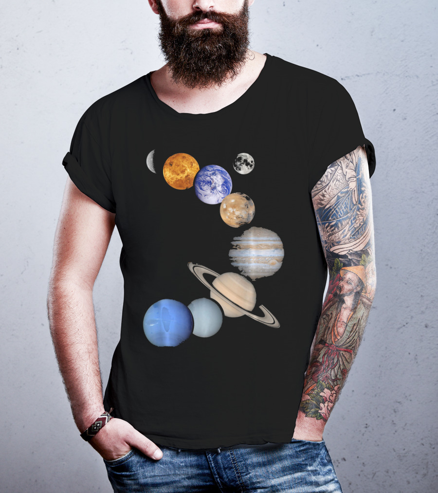 Planet Solar System Earth Moon Sun Mars Jupiter Saturn Neptune Uranus T-Shirt