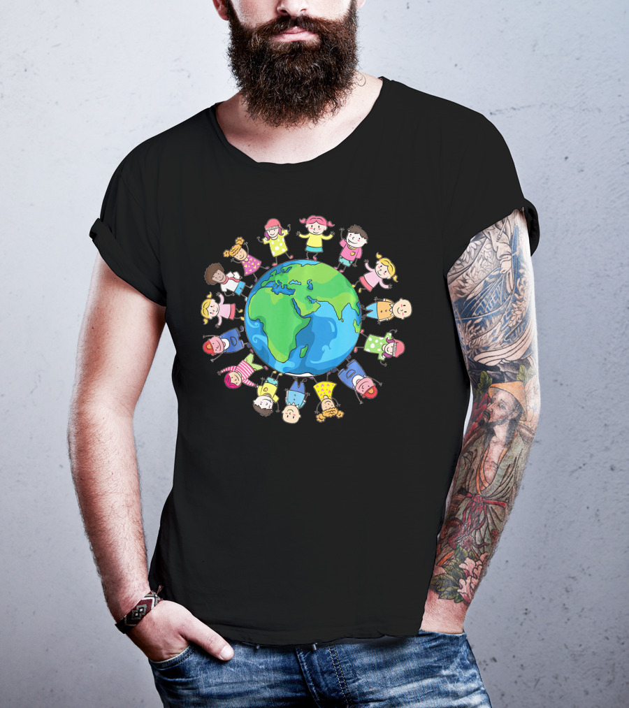 Happy Earth Day Children Around The World Holding Hands Planet T-Shirt