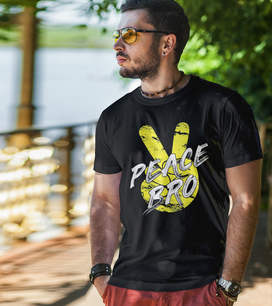 PEACE Bro Peace Sign Yellow Tex T-Shirt