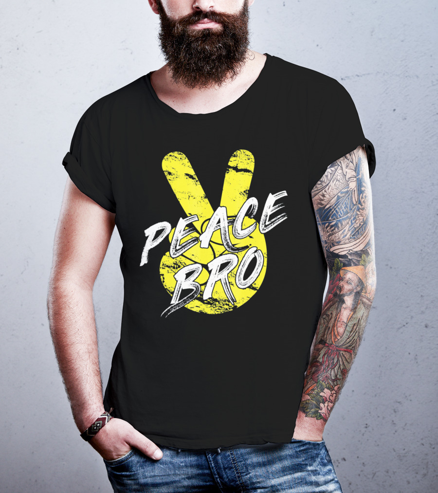 PEACE Bro Peace Sign Yellow Tex T-Shirt