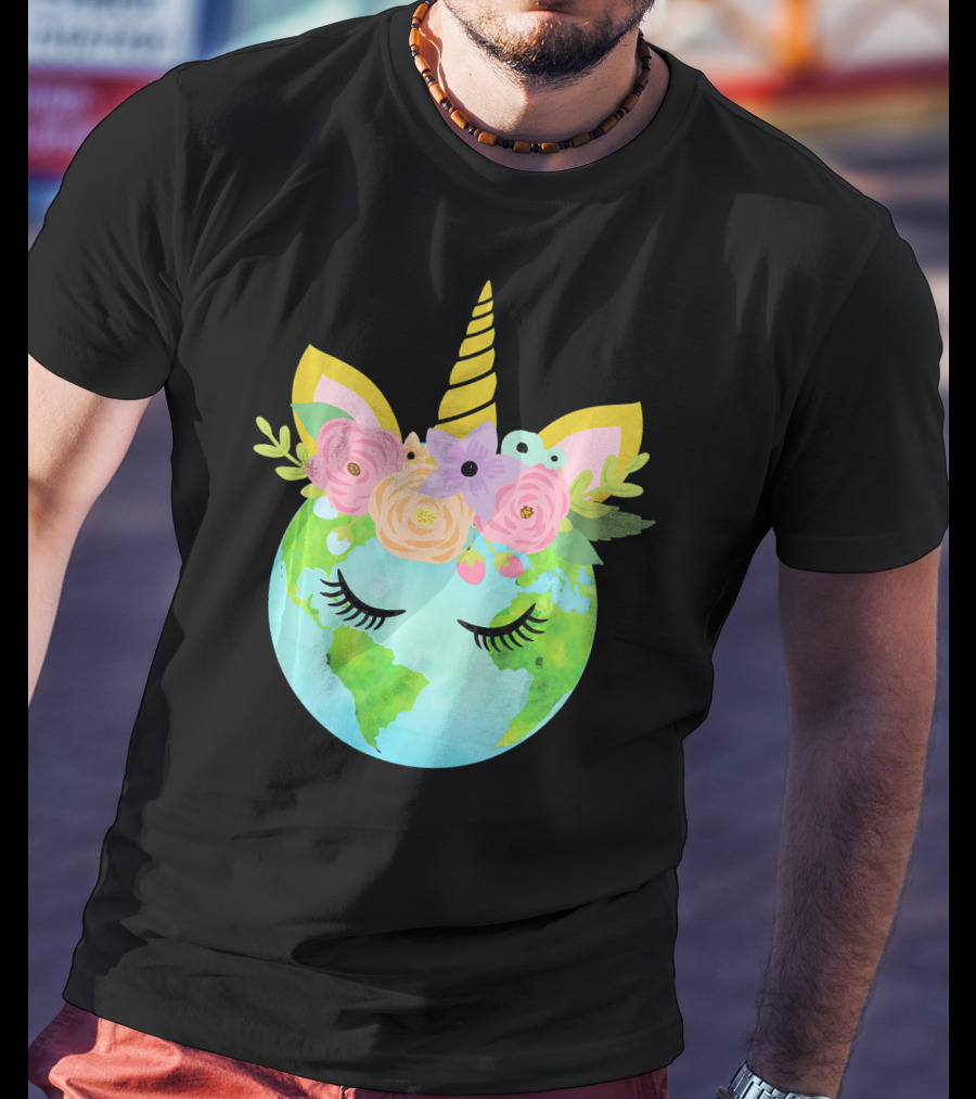 Floral Unicorn Globe For Earth Day T-Shirt