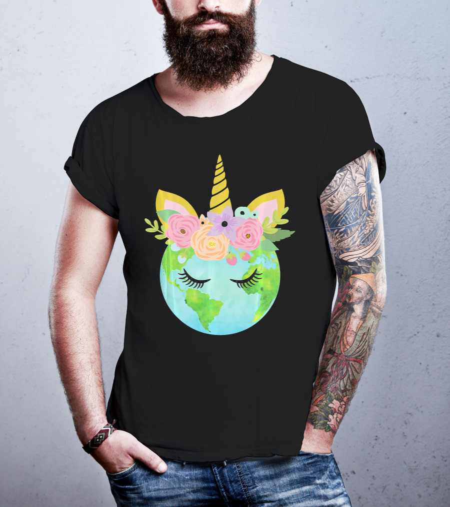 Floral Unicorn Globe For Earth Day T-Shirt