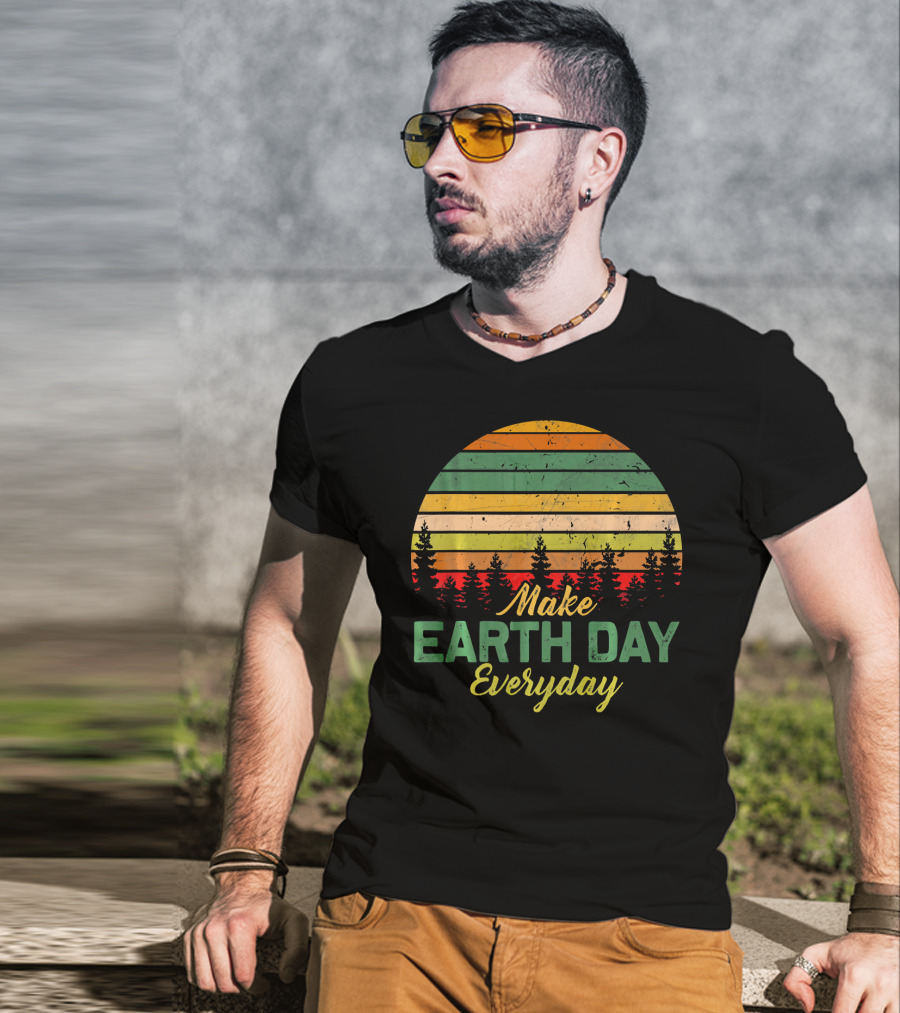 Make Earth Day Everyday Forest Sunset Stripes T-Shirt