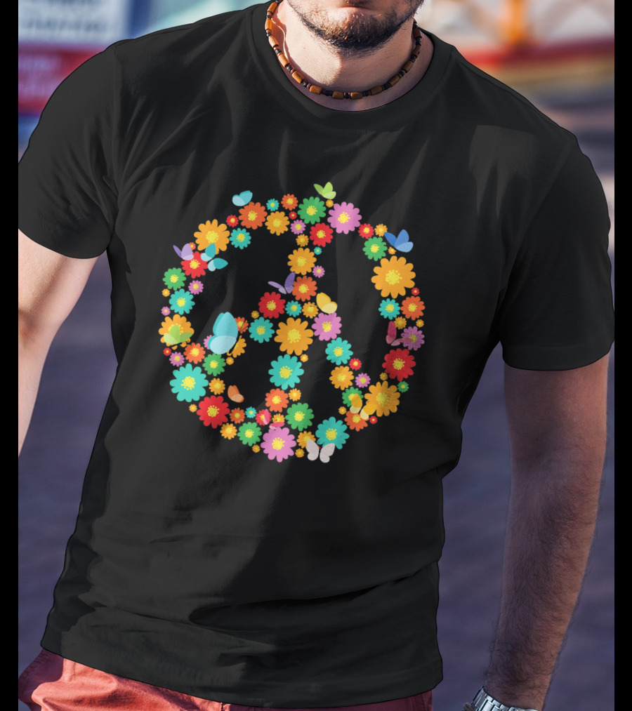 Earth Day Daisy Flower Peace Sign With Butterflies T-Shirt