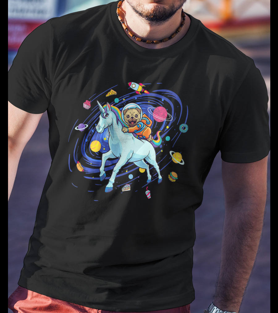 Unicorn Pug Space Galaxy Astronaut Adventure T-Shirt