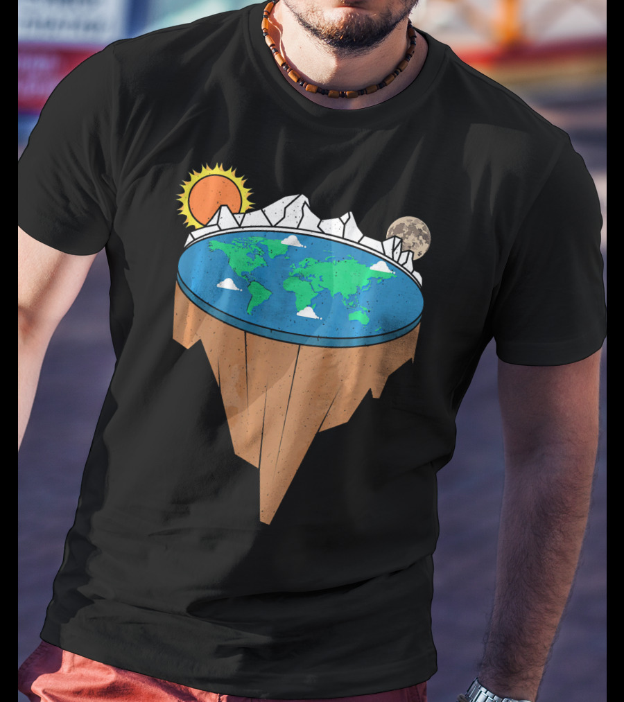 Flat Earth Conspiracy Theorist Map With Sun And Moon T-Shirt