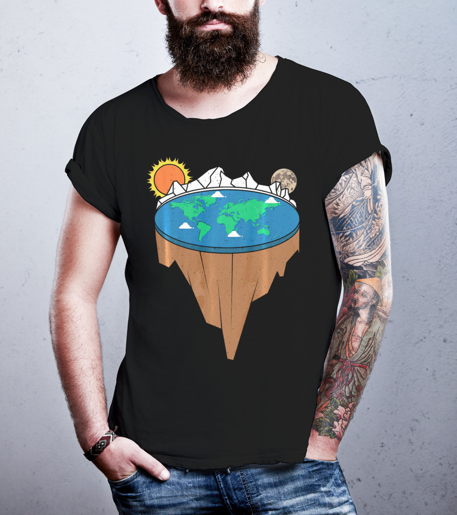 Flat Earth Conspiracy Theorist Map With Sun And Moon T-Shirt